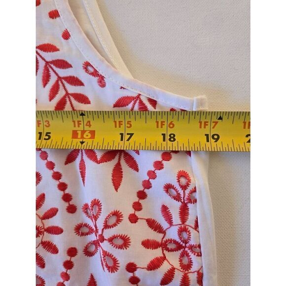 Ann Taylor Womens Sleeveless Red White Embroidered Cotton Tank Blouse Medium Pet - Picture 8 of 11